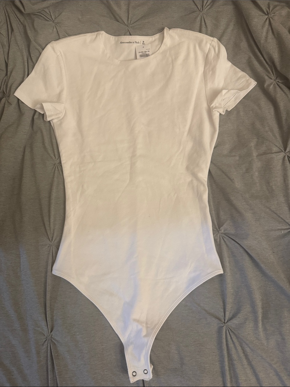 Abercrombie & Fitch White Cotton Blend Seamless Fabric Short Sleeve Bodysuit - Picture 4 of 6